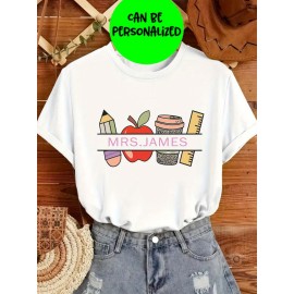 Customizable Women's T-Shirt with Personalized Text - Teacher Appreciation Gift, Fruit & Veggie Design, White, Short Sleeve, Machine Washable, Personalized Clothing | Custom Print Shirt | Durable Fabric, Custom T Shirt