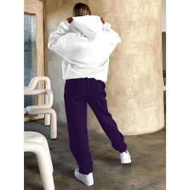 Women's Fashion Casual Letter Print Set - Premium Autumn/Winter Trendy Youthful Fleece Hoodie and Jogger Pants Two-Piece Outfit, Versatile Hooded Suit for Women, Ideal Gift Choice