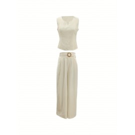 Summer Casual Commuting Stylish Sleeveless Vest And Long Pants Outfit