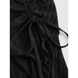 [Casual Off-Shoulder Top] Off-Shoulder Trumpet Sleeve Women's Casual Top with Ruffle Hem Skirt Set